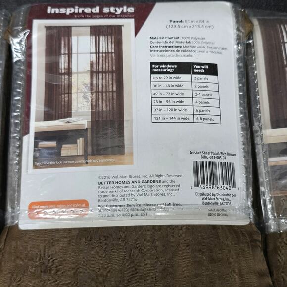 2 Brown Crushed 84" & 1 Voile Sheer 63" Curtain Panel Chocolate Brown - Picture 9 of 12